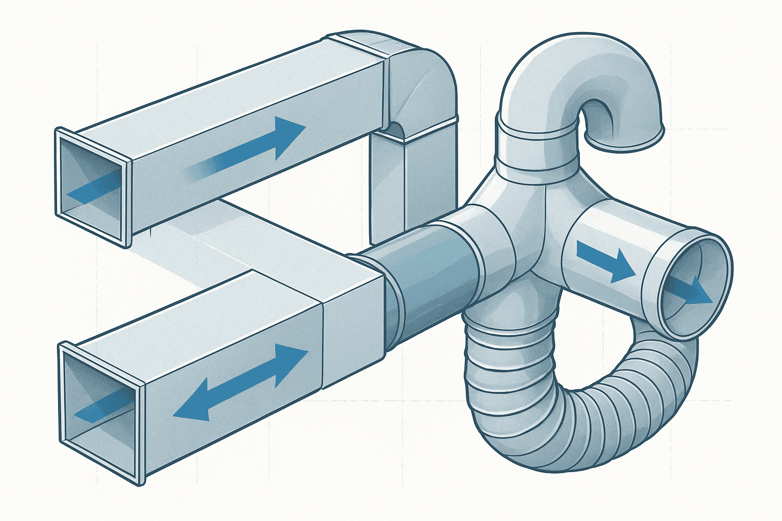 Dimensionamento De Dutos: Guia Completo Hvac 2 Ilustração Técnica De Dutos De Ar Com Fluxo De Ar