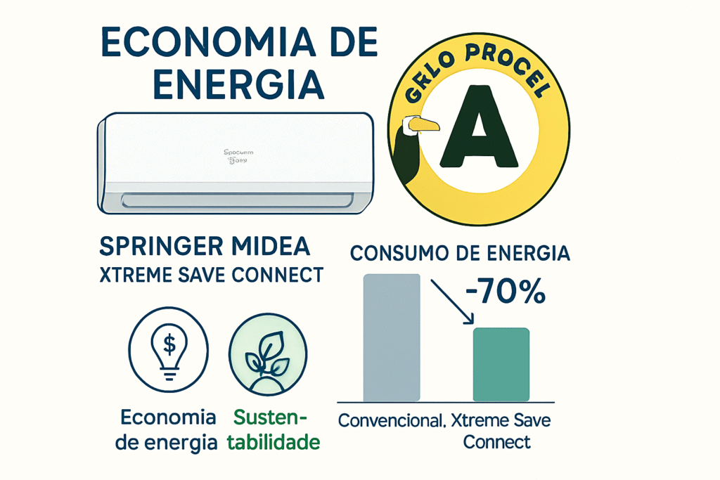 Diferença Ar Condicionado Inverter Vs Convencional: Guia Definitivo 2025 2 Midea Xtreme Save Connect Economia Energia 1 Diferença Ar Condicionado Inverter Vs Convencional: Guia Definitivo 2025